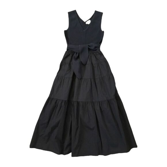 Jason Wu NWT Black V-Neck Bodice Tiered Prairie Midi Dress - Picture 2 of 16